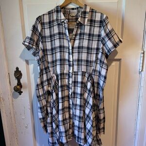 Anthropologie Tylho cotton plaid dress with attached self-tie belt.
